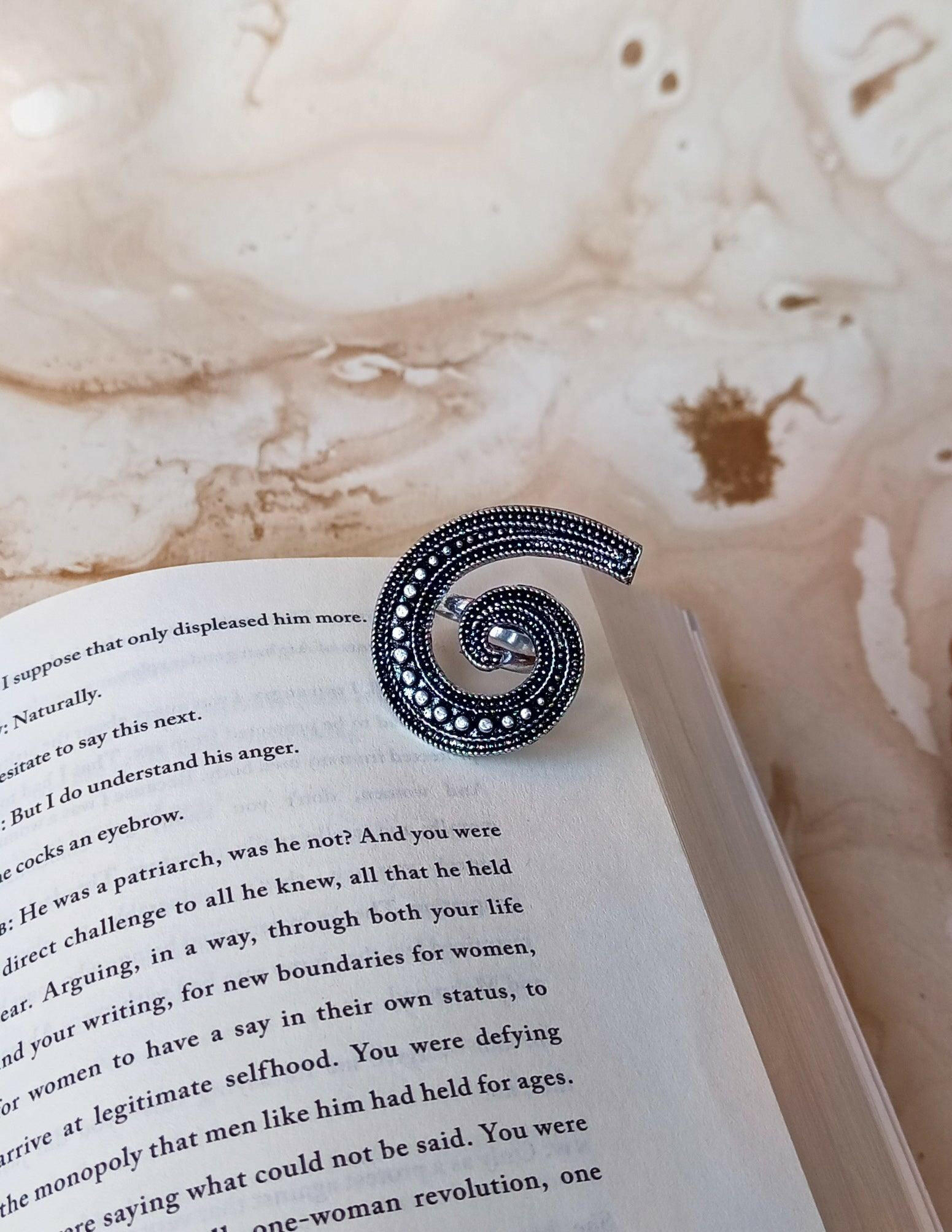 Beaded Curve Silver Oxidised Statement Ring - ZareefJewellery