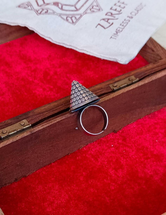 Beaded Cone Silver Oxidised Statement Ring - ZareefJewellery