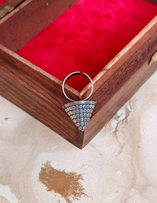 Beaded Cone Silver Oxidised Statement Ring - ZareefJewellery