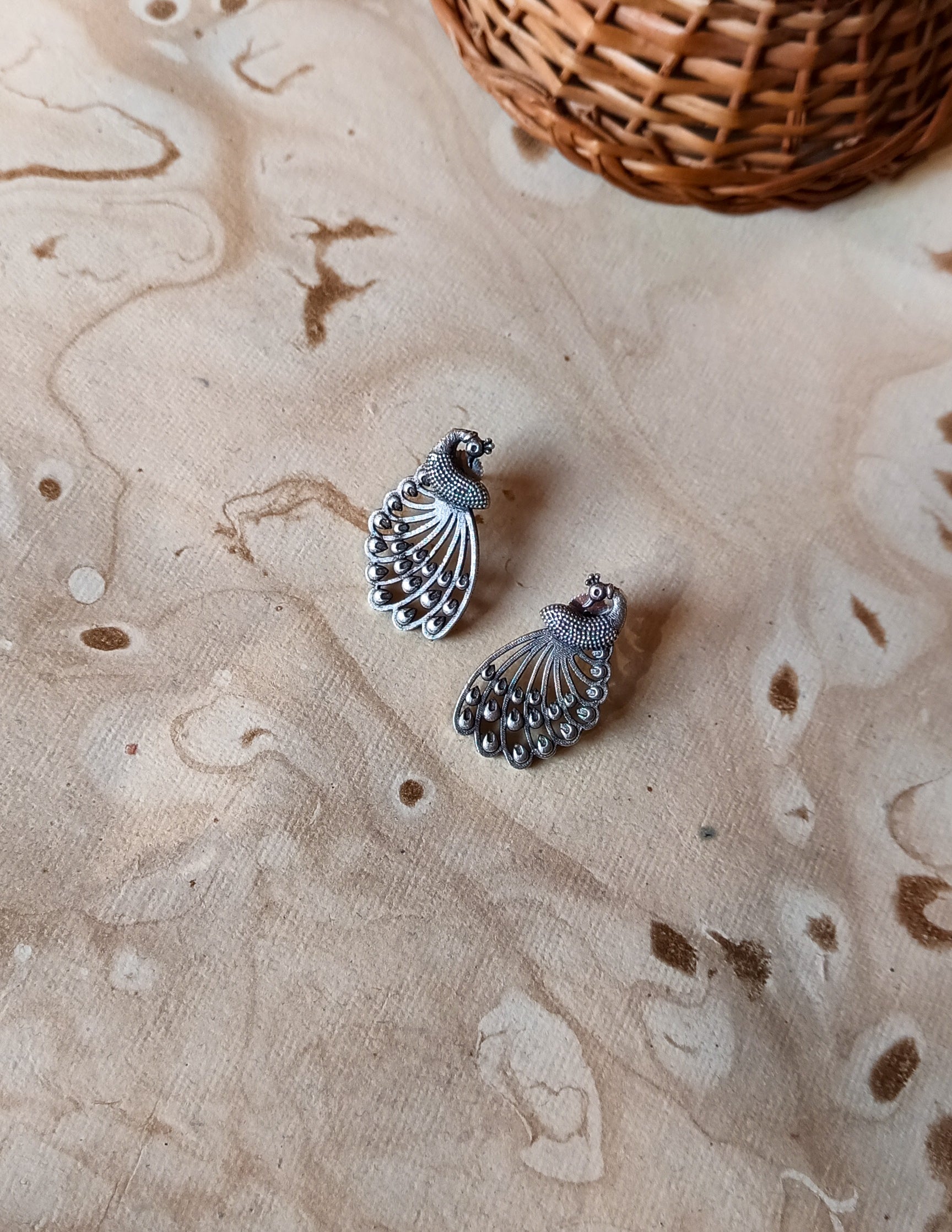 Anabia Silver Peacock Studs