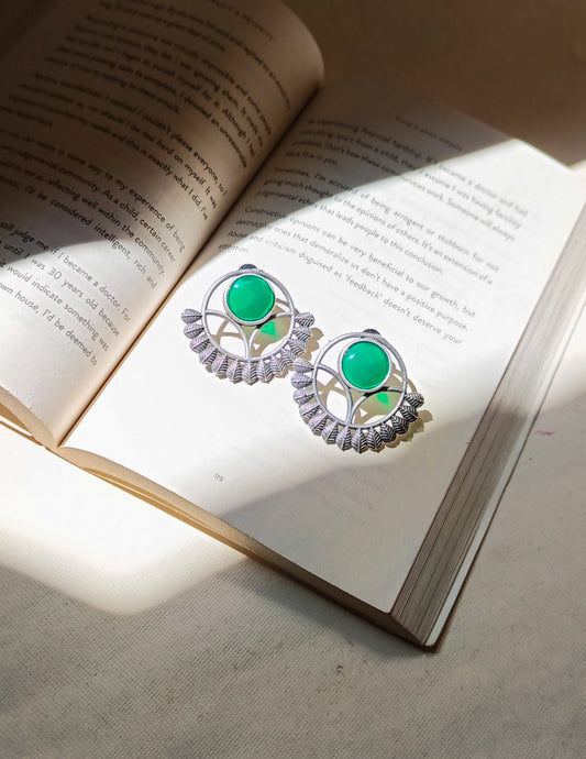 Manal Circle Green Stone Leaf Earrings