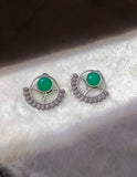 Manal Circle Green Stone Leaf Earrings