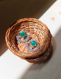 Manal Circle Green Stone Leaf Earrings