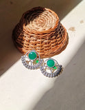 Manal Circle Green Stone Leaf Earrings