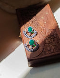 Manal Circle Green Stone Leaf Earrings