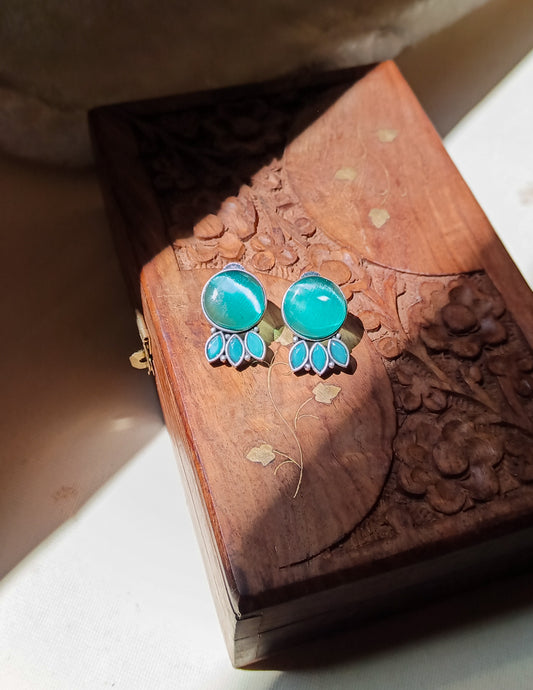 Fabeha Circle & Leafy Turquoise Studs