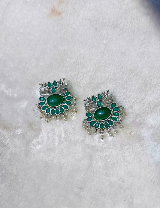 Shifa Green Dual Swan Earrings