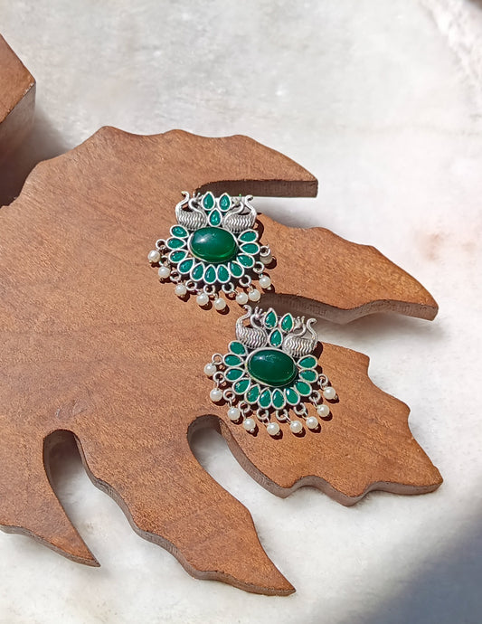 Shifa Green Dual Swan Earrings