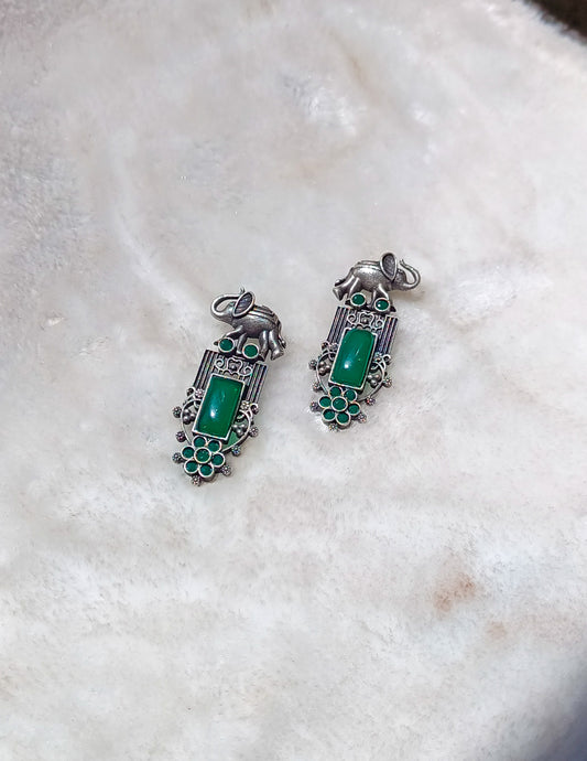 Sanam Elephant Green Stone Earrings