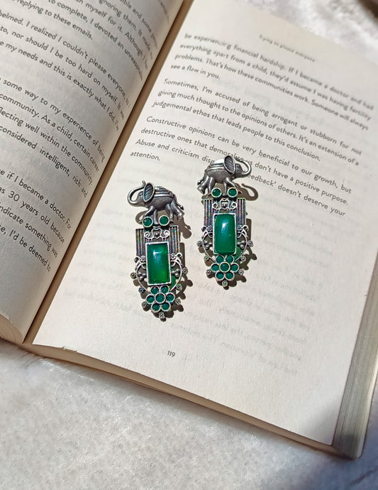 Sanam Elephant Green Stone Earrings