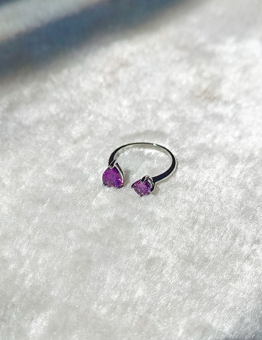 Crystal Natural Purple Oval & Circle Stone Silver Anti Tarnish Ring