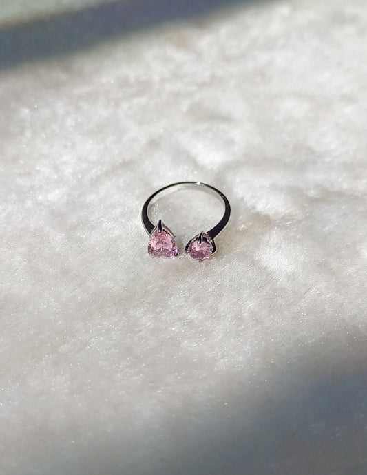 Crystal Natural Pink Oval & Circle Stone Silver Anti Tarnish Ring