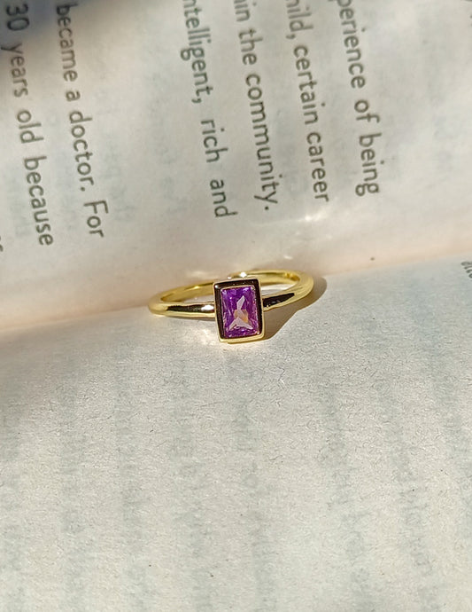 Tia Light Purple Square Golden Anti Tarnish Ring