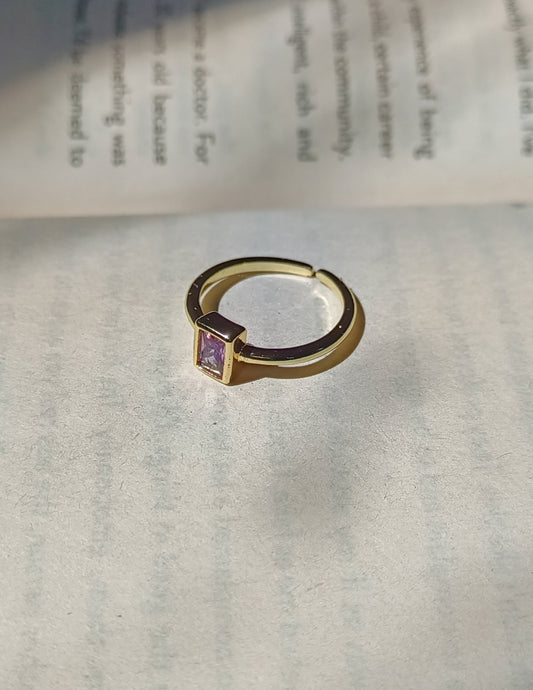 Tia Light Purple Square Golden Anti Tarnish Ring