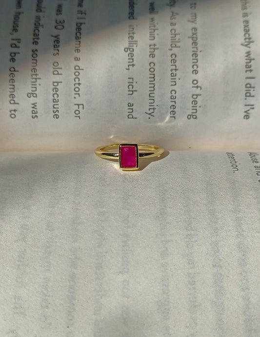 Tia Ruby Stone Inspired Square Golden Anti Tarnish Ring