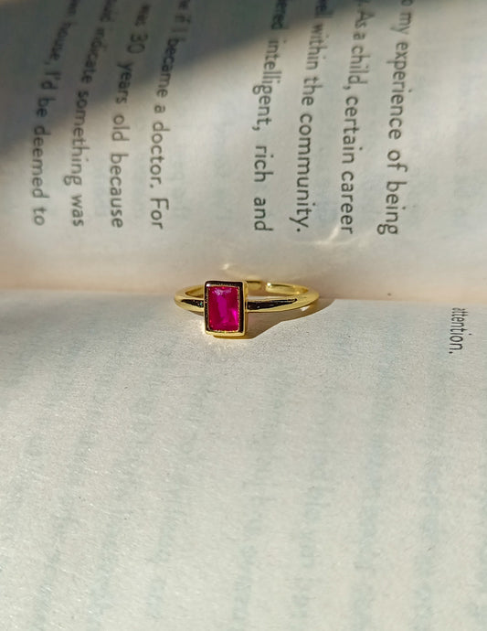 Tia Ruby Stone Inspired Square Golden Anti Tarnish Ring