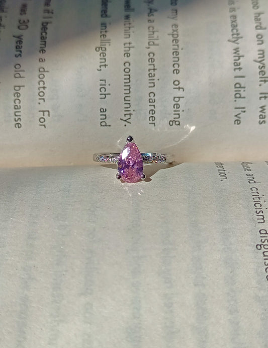 Crystal Pink Oval Stone Silver Anti Tarnish Ring