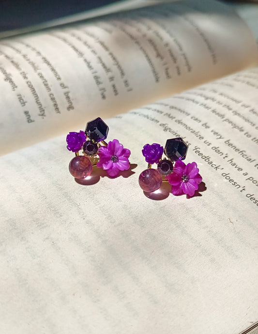 Korean Flower Bunch Purple Statement Studs