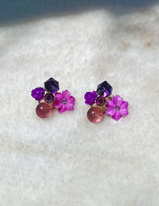 Korean Flower Bunch Purple Statement Studs