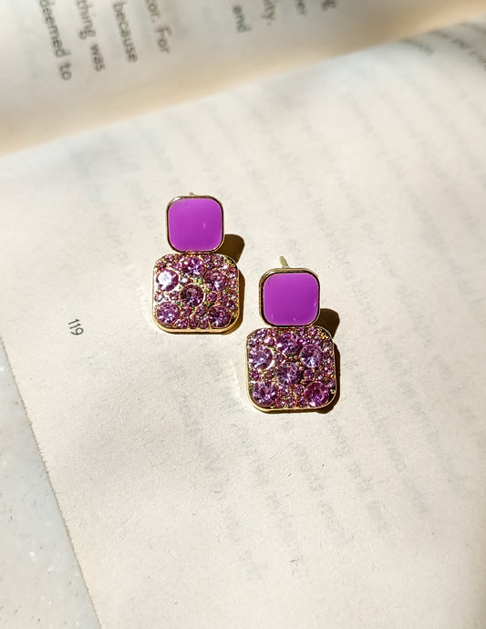 Korean Glam Lavender Crystal Square Earrings