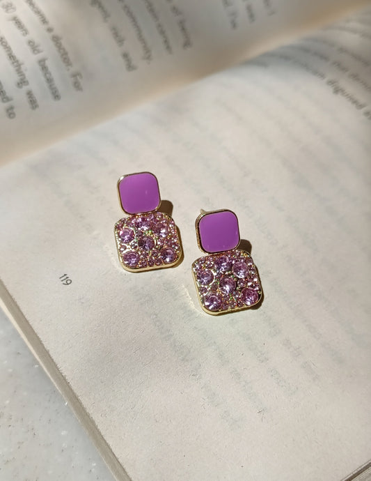 Korean Glam Lavender Crystal Square Earrings