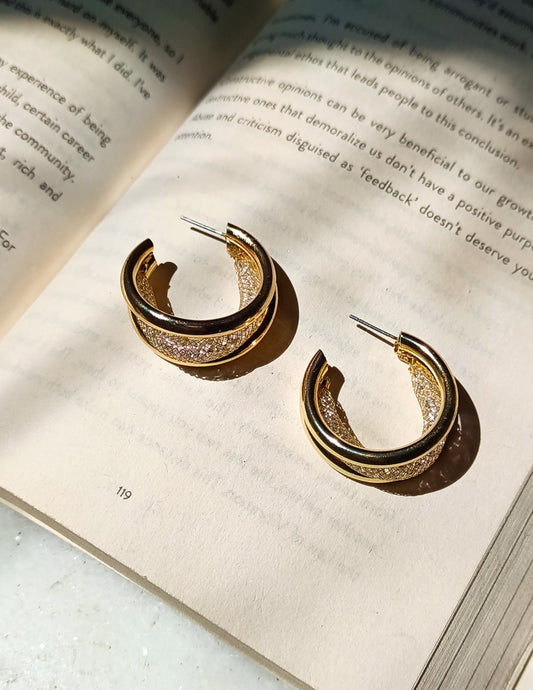 Korean Wide Triple Line Golden Statement Hoops