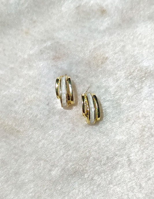 Korean White & Golden Minimal Half Hoops