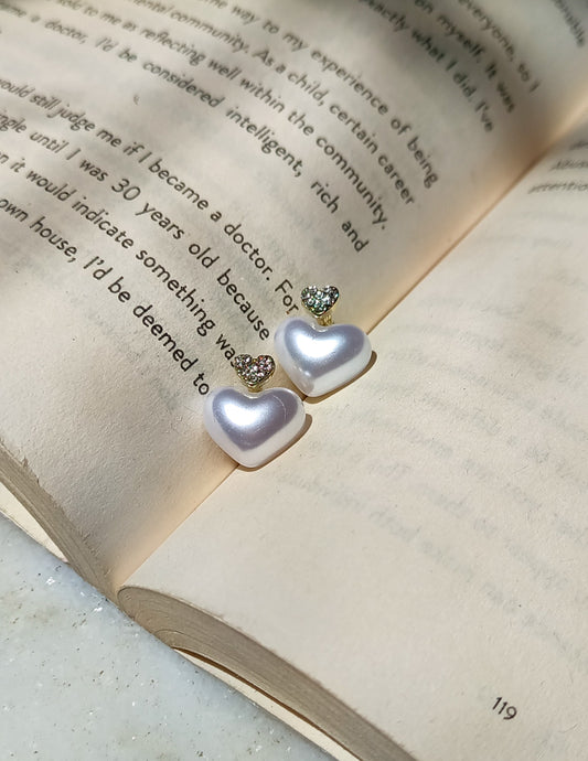 Korean Dual White Heart Everyday Studs