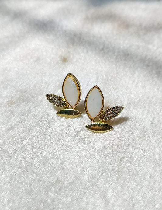 Korean Everyday Golden & White Fairy Leaf Studs