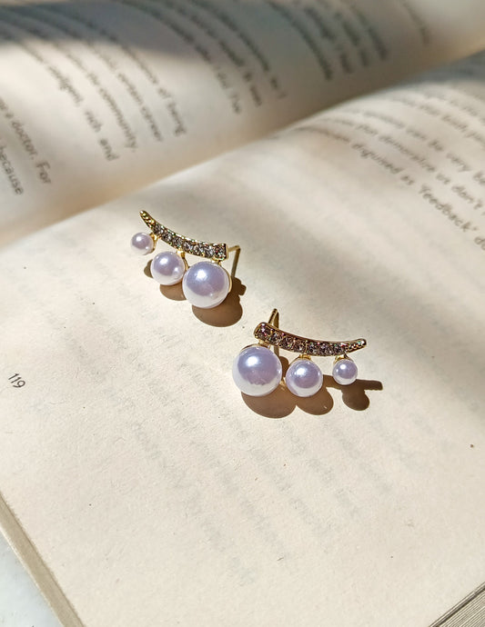 Korean White Triple Pearl Statement Earring