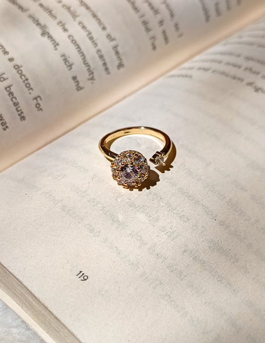 Floral Golden Spinning Crystal Anti Tarnish Ring