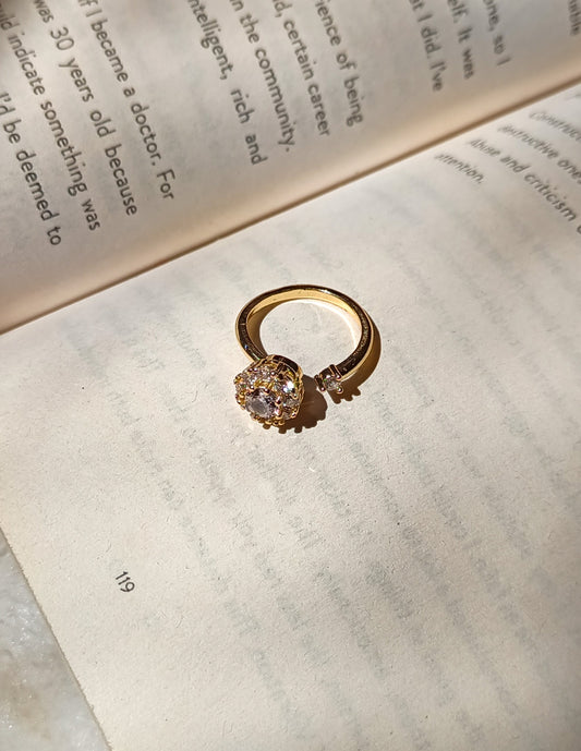 Floral Golden Spinning Crystal Anti Tarnish Ring