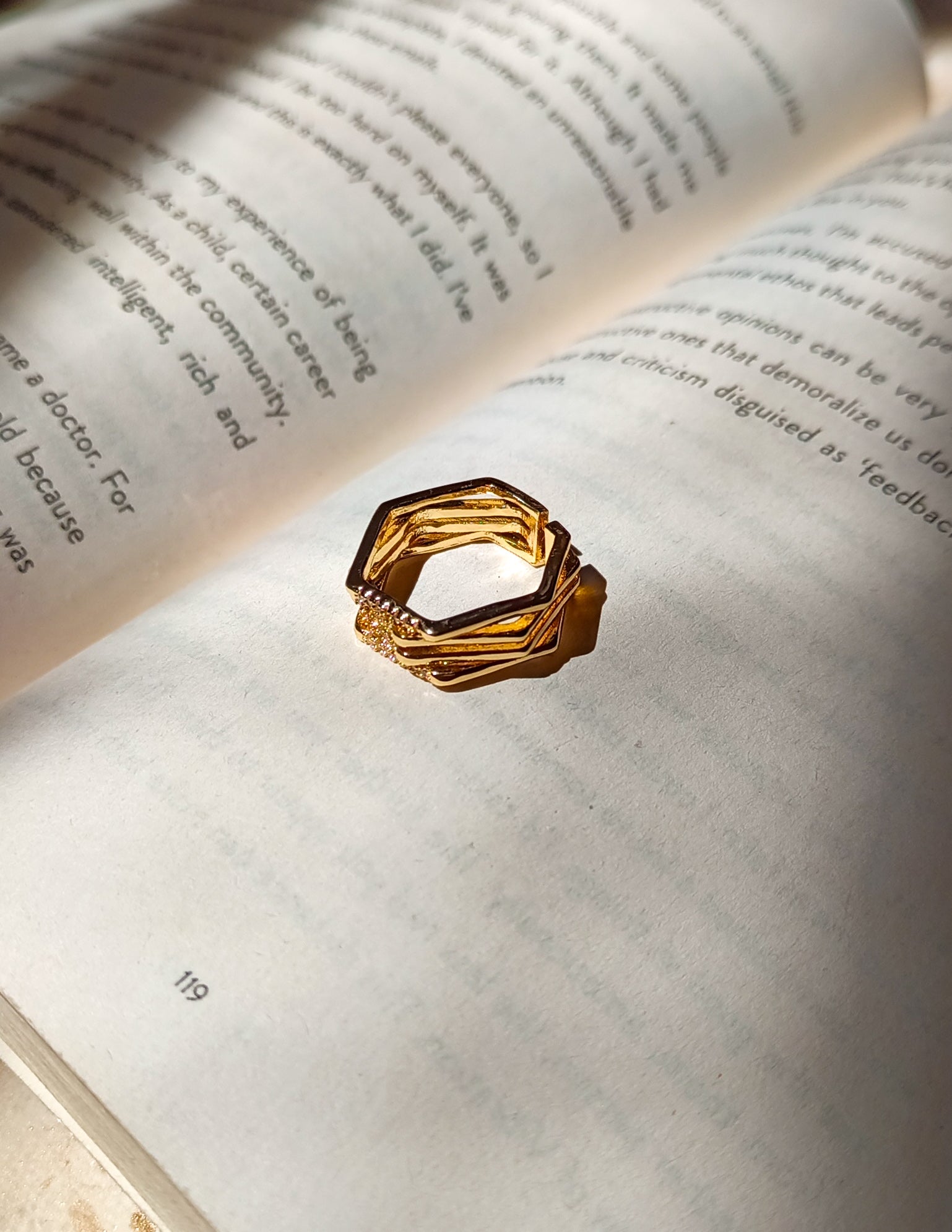 Hexagon Golden Unique Layered Anti Tarnish Ring