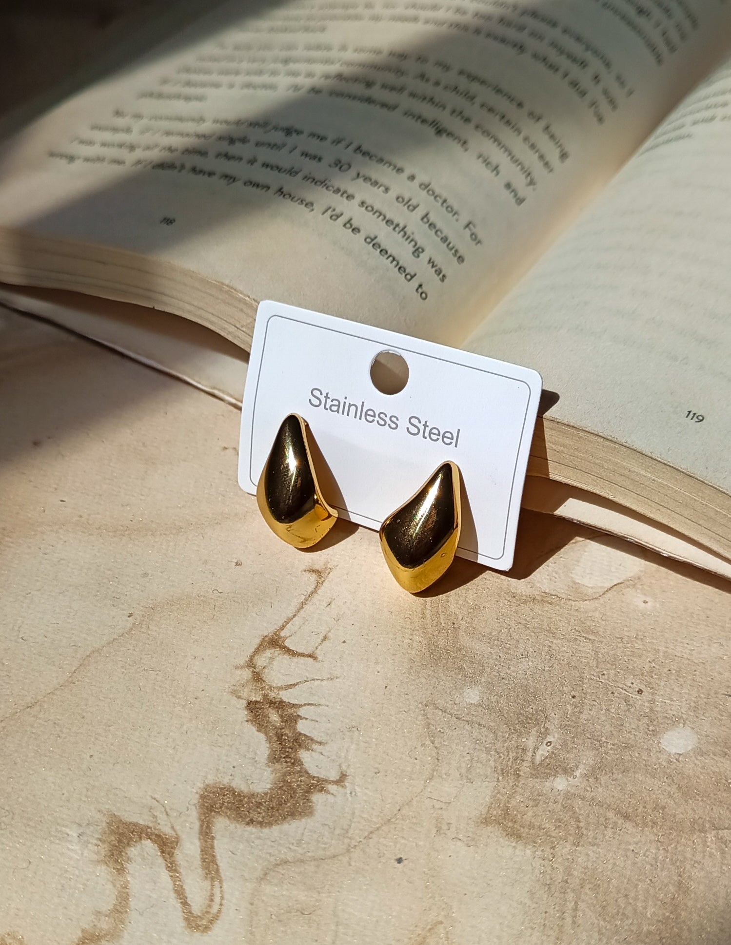 Retro Vibe Teardrop Golden Anti Tarnish Statement Earrings