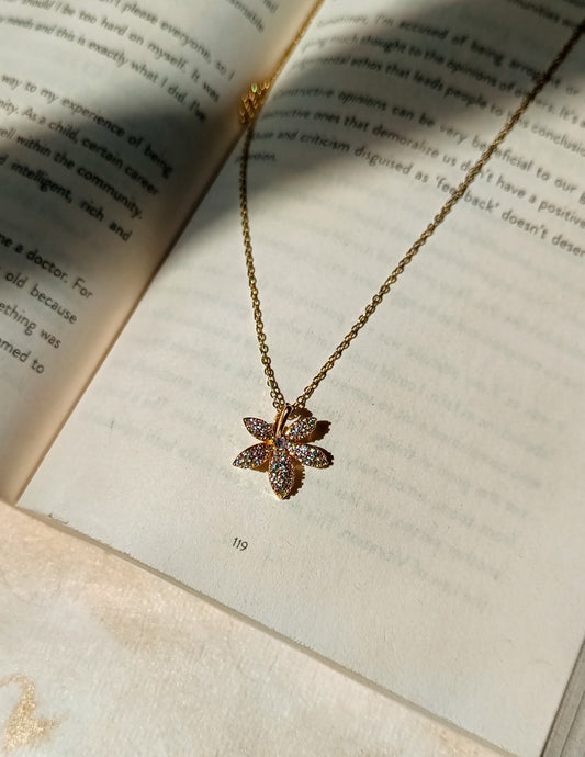 Crystal Flower Shine Golden Anti Tarnish Everyday Necklace Chain