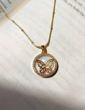 Vintage Butterfly Circular Golden Anti Tarnish Everyday Necklace Chain